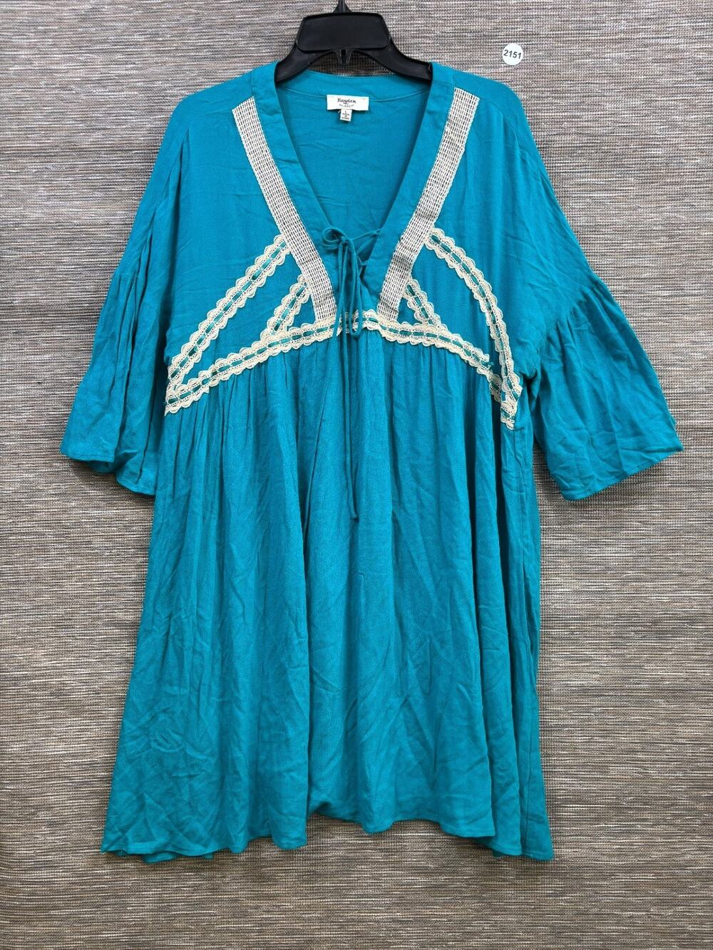Hayden Los Angeles Mini Sun Dress Women's Size L Teal Crochet Accent Boho Hippie